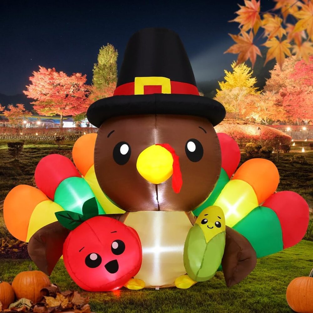 6.3 FT LED Inflatable Turkey with Tomato & Corn – Perfect Thanksgiving Decor - Picture 5 of 6